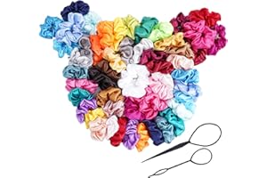 KNOT VIBE Chouchou Cheveux Femme 30Pcs, Multicolor - Chouchou Satin extensible - Inodore et lavable - Parfait pour tous les types de cheveux - Livré avec un outil de tressage de cheveux