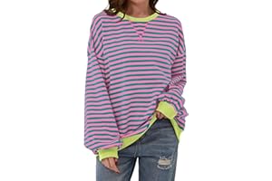 TERIVEEK Damen-Sweatshirt, Oversize, gestreift, Farbblock, langärmelig, Rundhalsausschnitt, lässig, locker, Y2K-Shirt