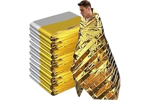 FHISKUNYU 10 Pezzi Coperta Termica Emergenza – Telo Termico Sopravvivenza 210x160cm in PET – Coperte Termiche Impermeabili per Escursionismo, Campeggio & Pronto Soccorso (Oro/Argento)
