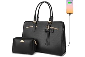 MATEIN Ladies Laptop Bags for Women Stylish, Leather Laptop Handbag with Notebook Compartment Designer Ladies Briefcase Work Bags for Women 15.6 Inch Laptop Tote Handbag for School, Office, Black