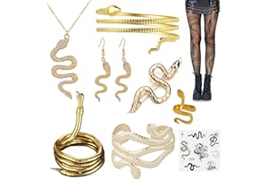 GENERIC XHBTS 10 Set Schlangenarmband Ohrringe Ring Haarspange und Schlange Fischnetz Strumpfhose Tattoo Aufkleber biegbar Schlangenarmband Schlange Choker Schlangenkette für Halloween Party, Metall, Kein