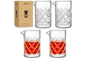 Eligara Vaso Mezclador de Cócteles, Vaso Mezclador de Cristal para Cócteles, Jarra de Cristal de Fondo Grueso para Cócteles, para Bares Artesanales y Bartenders Profesionales (18 oz, 4 Pack)