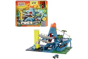 Matchbox Action Drivers Prawdziwe Przygody Wulkan Zestaw do zabawy z 1 pojazdem Matchbox, funkcjami aktywowanymi pojazdem, światełkami i dźwiękami, zabawka dla dzieci, HHW21