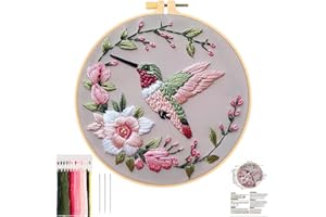 JSRQT Colibri Kit de Broderie pour Adultes Débutants,Fleur Kit de Démarrage de Broderie,Point de Croix Broderie Starter
