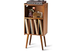 2BHOME Wooden LP Record Player Stand, 3-Tier Turntable Stand Cabinet Holds up to 100 Albums, Metal Record Storage Holder and Organizer Table, Mid-Century Modern Record Player Holder for Living Room & Bedroom