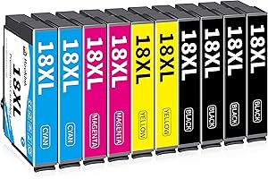 Hookink 18 XL Cartucce d'inchiostro Compatibili per Epson 18XL Cartucce Multipack per Expression Home XP-215 XP-205 XP-225 XP-212 XP-202 XP-325 XP-315 XP-305 XP-322 XP-312 XP-425 (Confezione da 10)