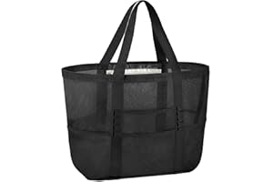 Wesoke Mesh Beach Bag for Family, Large Mesh Swimming Pool Bag with 8 Pockets for Women Men, Lightweight Extra Large Mesh Beach Towel Tote Bag Waterproof Sandproof & Vacation Beach Essentials