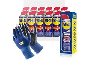 WD-40 Producto Multi-Uso- Spray 500ml con cánula Doble Acción - Pack 12 Unidades + una muestra gratuita de WD40 Multi-uso Flexible 400ml + Guantes Originales de WD-40