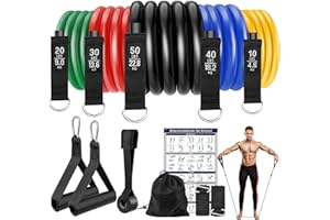 Fokky Elastici Fitness, Elastico Fitness 5 Livelli di Bande Elastiche Palestra Con Ancoraggio,Maniglie,Cinturino Alla Caviglia,Ideale per Yoga,Pilates,Costruzione Muscolare