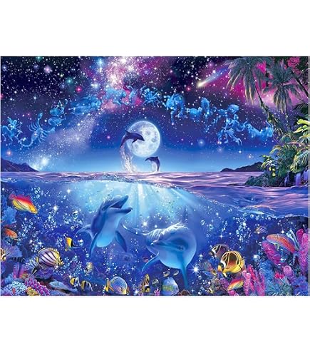 Diamond Painting Delfine & Blumen – 40x50 Cm, Eckige Steine, Vollbild, DIY Bastelset Für Erwachsene, Wanddekoration