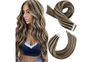 Moresoo Biadesivo Extension Capelli Castano Evidenziato con Biondo Caramello #P4/27 24 Pollice Marrone Extension Capelli Bioadesive 50g/20pcs Capelli Lisci Setosi Extension Bioadesive Capelli Veri