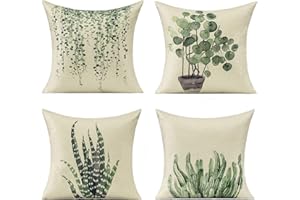 All Smiles Plantas Fundas de Cojines para Exteriores Decorativo Verde Jade 45 * 45CM，4PC para Muebles de Sofá de Patio