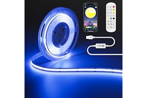 OULARA USB RGB Ruban LED COB 5V 1m, 600LEDs Couleur Changement Bande Lumière, Multicolore Flexible LED Light avec Bluetooth App Contrôle pour Télévision, Chambre à Coucher, Fête, DIY Décoration