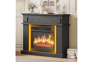 YITAHOME Electric Fireplace, Black Electric Fire and Surround Fireplace Suite 39" with Programmable 7Day Remote Control Free Standing Modern Realistic LED Flame with Timer and 16 Color LED Light Strip