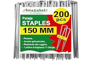 AMAGABELI GARDEN & HOME Amagabeli Garden Home 200 Grapas de Sujeción Galvanizadas para Jardín - 150 mm - Forma de U para el Jardín Elaboradas de Acero Carbonizado y Fijación de la Tela Anti Malezas Ø 3mm