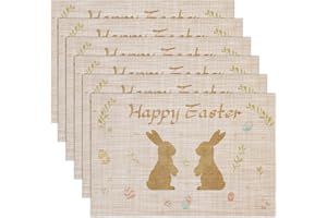 Banchif Easter Bunny Egg Placemats Set of 6, Seasonal Holiday Table Mats Washable Non-Slip Heatproof Woven Placemats for Dining Table