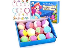 ZOUNIN Palline da bagno per bambini,12 palline da bagno naturali marine con bolle da bagno per bambini,12 accessori a sorpresa,prodotti da bagno fatti a mano (23,5 x 17 x 6, Mermaid)