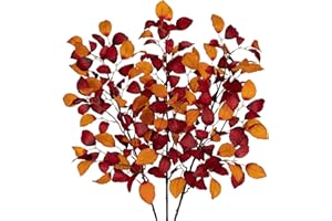 Briful 3PCS Artificial Fagus Leaf Stems Autumn Leaves Fake Fagus Sylvatica Foliage, Orange Red Fake Beech Leaf Branch with Long Stems for Floral Arrangements Autumn Decorations