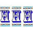 Shiv Kripa Blue Pottery Decor Wall Ceramic H Alphabets Tiles Handmade Wall Tiles 2 x 4 Inch Set of 3 Tiles (Multi Color)