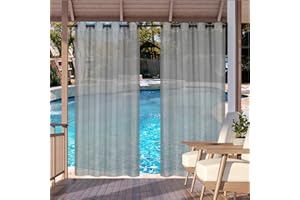 Heavyoff Rideau Extérieur pour Patio, Voilage Rideau Imperméable avec œillets Lumière Filtrer pour Décoration de Terrasse Jardin Patio 2 Pièces, Gris, 254x213cm