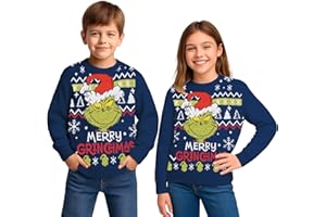 United Labels Der Grinch Weihnachtspullover für Kinder, Blau, Merry Grinchmas, Winter Strickpullover, Pullover Unisex für Jungs und Mädchen