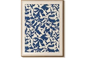 InSimSea Framed Canvas Wall Art Vintage Decor Minimalist Flying Birds Wall Decorations for Living Room Blue and White Art Print Abstract Bird Pictures Room Aesthetic Shelf Decor Bedroom Office 12x16In