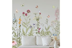 NPCSWXQ Abziehbare Peel And Sticks,Mohnblumen Pflanzen Blume und Schmetterling Green flower Wandsticker,Wandtattoo Blumen stickers for Home Schlafzimmer Wohnzimmer Sofa living room, tv decor