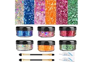 TONGYEND Face Glitter Festival with Glue,Cosmetic Glitter Face Paint Festival Accessories for Women Girls Face Body Hair Nail Polish and Makeup Sparkling Decoration (Includes Long Lasting Brush) (Set A)