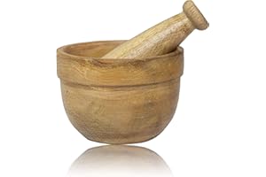 THE GREAT INDIAN BAZAAR Ensemble mortier et pilon en bois de manguier indien fait à la main - Style rustique naturel - Moulin à épices - Mélangeur manuel - Bol à purée - Pour assaisonnements - Pilulier Ustensiles de cuisine