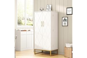 cointwo Kitchen Cupboard, 51” Pantry Cupboard with Adjustable Shelves & Doors, Storage Cabinet for Kitchen Organizers and Storage, Sideboard for Living Room and Dinning Room (White Gold, 51 Inches)