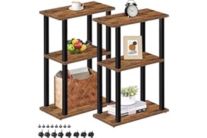 TUTOTAK Small Side Table, Narrow End Table, Bedside Table, Set of 2, Couch Side Table with Wheels for Living Room or Bedroom, Brown V1TB01BB0612EU