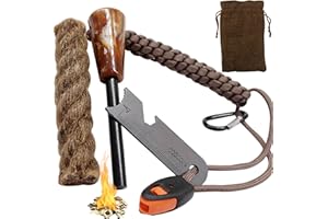 Kit Allume feu Survie Naturel Complet - Pierre à feu, firestick, paracorde, sifflet, grattoir, Housse et accroche Ceinture - Kit de Survie idéal pour randonnée, Camping, bushcraft, survivalisme