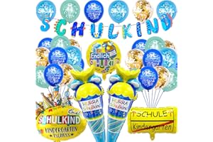 Ligtmor Einschulung Deko, Schulkind 2024 Junge, SCHULKIND Blau Banner + Folienballon Schultüte Jungen + 28 Luftballon Deko Einschulung Junge, Schulanfang Deko