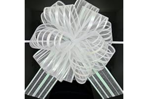 FQTANJU White Pull Bow, Large Organza 6 Inches Gift Wrap Bows for Wedding Gift Baskets，Christmas Wrapping and Decoration, 5 Pieces