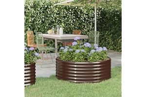 Festnight Arriates de Jardín Redondo, Jardinera Elevada Metalico, Jardineras Exterior Grandes, Huerto Urbano Terraza, Jardinera Maceteros de Acero con Recubrimiento, Marrón 100x100x36 cm