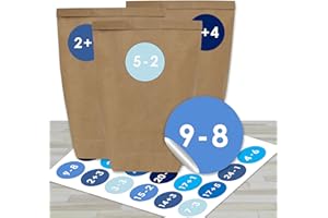 Papierdrachen Adventskalender zum Befüllen - mit 24 braunen Papiertüten und 24 blauen Aufklebern - zum Selbermachen und Basteln - Mini Set Nr 9 - Weihnachtskalender für Kinder