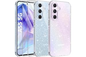 AROYI 3 w 1 przezroczyste brokatowe etui do Samsunga Galaxy A55 5G z 2 ochraniaczami ekranu ze szkła hartowanego, miękkie etui odporne na zarysowania, błyszczące etui dla kobiet i dziewcząt Samsung