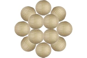 SKYLANTERN 12 farolillos de papel de 30 cm, arena – colgante de bola de papel de 30 cm (12 pulgadas), tipo linterna japonesa para decoración de boda, 12 piezas, el must de la gama de lámparas de papel,