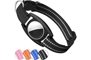 SIMKET Airtag Cat Collar, Refective Collar for Cat with Safety Buckle and Waterproof Air Tag Holder in 3/8" Width, Cat Airtag Collar, Cat Collar Compatible with Apple Airtag for Cat Dog Kitten Puppy (black)