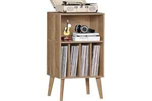 LELELINKY Supporto per suonatori, moderno supporto per suonatori offre spazio per fino a 160 album, mezzo secolo in vinile contenitore tavolo con gambe in legno, armadio per suonatori, EICHE