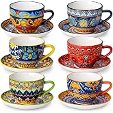 vancasso KRVI Set of 12 Coffee Cups and Saucers (240ml) - Bohemian Porcelain for 6 People, Microwave and Dishwasher Safe - Id