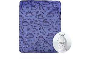 CREVENT Coperta in peluche leggera e soffice per bambini, 75 x 100 cm, per culla e passeggino (dinosauro blu)