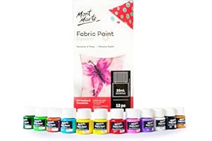 Mont Marte Textilfarben Set – 12 Stück x 20ml – Waschfeste Stoffmalfarben – Hochwertige Farben – Ideal für Kleidung, Taschen und allen Stoffen