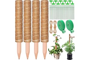 ZZQVIP Fibra de Coco, 4 PCS 40 CM Tutores para Plantas Trepadoras, Tutor Monstera con Correa de Velcro, Brida para Cables y Cordel, Soporte para Plantas - Ampliable y Extraíble