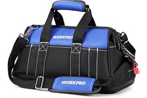WORKPRO 16-inch Heavy-Duty Tool Bag 40x 22x 26 cm | Waterproof Plastic Hard Base, Multi Pockets for Easy Organization, Wide-o