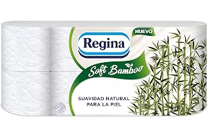 Regina Mjuk bambu - 8 rullar av hygienpapper 3 lager, 160 ark, Naturlig jämnhet för din hud, Toalettpapper tillverkat av bamb