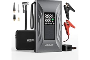 ASMAX Avviatore Batteria Auto 4000A, Booster Avviamento 12V con Compressore 150PSI, Starter Batteria per Auto/ Moto 9L Benzina o 8L Diesel, con Power Bank, Torcia a LED, Grande Schermo LCD - T20