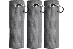 MEISO 3 Piezas Toallas de Golf, Toalla Golf de Microfibra con Mosquetón, Microfibra Ultra Absorbente 40x40cm, Diseño Gofre, Muy Absorbente, Secado Rápido, para Bolsas/Accesorios de Golf (Gris)
