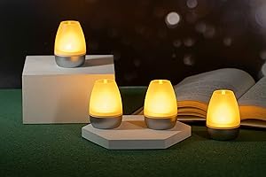 ‎NORTHPOINT Northpoint LED Akku Lounge Lights 4er-Set mit Touchsensor Kabellos für Innen und Außen RGBW Flackereffekt mit Ladestation ca. 7 cm hoch (Silber Matt)