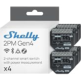 Shelly 2PM Gen4 &ndash; Shutter Switch Module with Matter, Zigbee, Wi-Fi, 2 Channels 8A, Electricity Measurement, Wireless Control